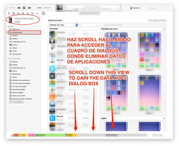 iDevice apps section / Sección de apps de un iDevice / Gana espacio libre en iPhone