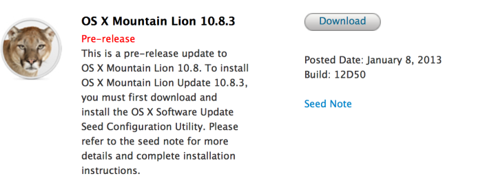 OS X Mountain Lion 10.8.3 build 12D50