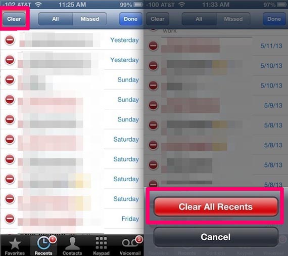 borrar registro de llamadas en el iPhone