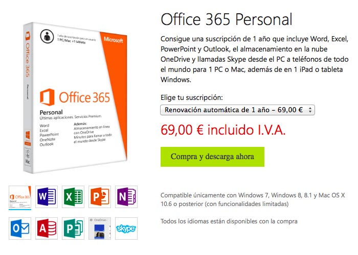 Office 365 “Personal” en oferta por 69 euros al año - iOSMac