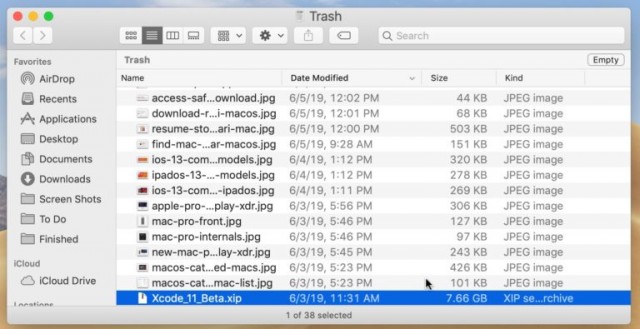 eliminar un solo archivo de la papelera en la Mac